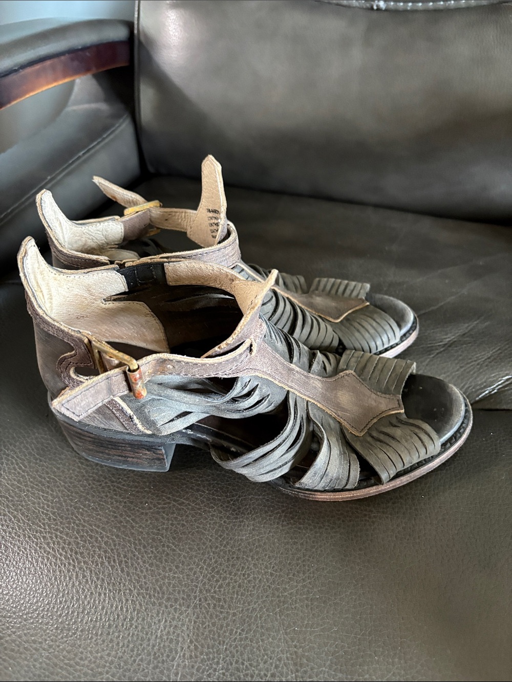 Freebird by Steven Distressed Brown Layered Cutout Heeled Sandal - Picture 2 of 4